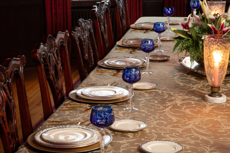 set table in the formal dining room at 300 Clifton BNB